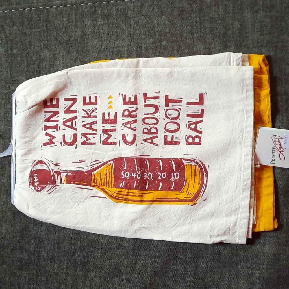 Wine Can Make Me Care About Football Kitchen Cotton Hand Dish Towel Set NWT